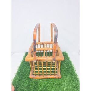 Vintage Bamboo Rattan Wine Bottle Carrier Caddy 4 Bottle Holder 
Boho
